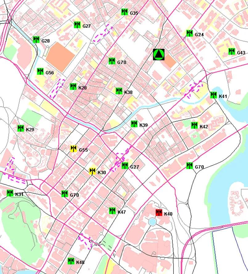 Siren Control and Monitoring: System status with coloured icons according to the traffic light principle